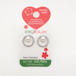 Pendientes Biojoux Perla En Circulo Cristales 14 Mm